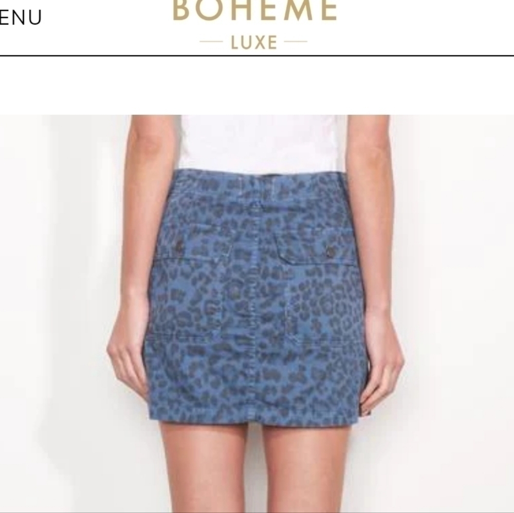 SUNDRY ANTHROPOLOGIE Size 28 Blue Leopard Cargo Button Fly Skirt NWT - Picture 4 of 10